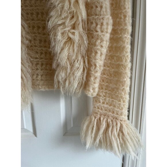 Vintage 1978 Handmade Natural Wool Crocheted Jacket Made In France Fringe XS - Picture 7 of 10